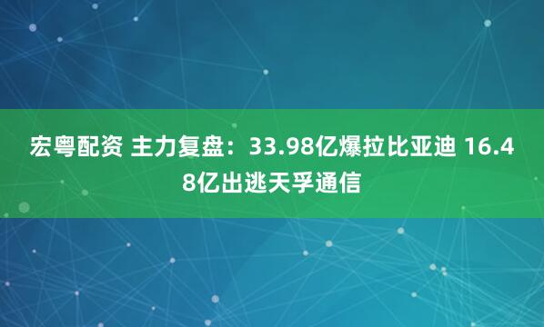 宏粤配资 主力复盘:33.98亿爆拉比亚迪 16.48亿出逃天孚通信